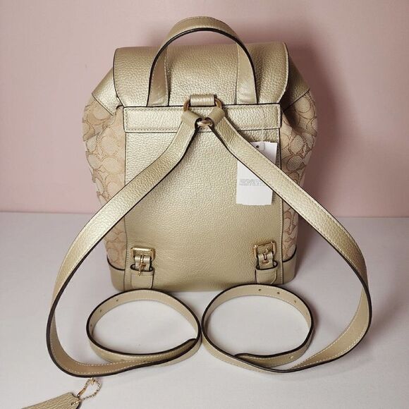 NWT Coach CF386 Dempsey Drawstring Backpack Jacquard Metallic Soft Gold - Picture 4 of 9